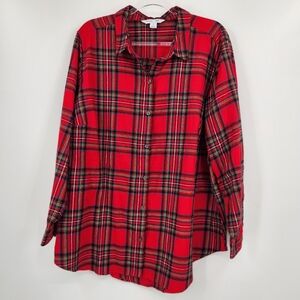 Old Navy The Classic Shirt Womens Size 2X Flannel Red Tartan Plaid Long Sleeve